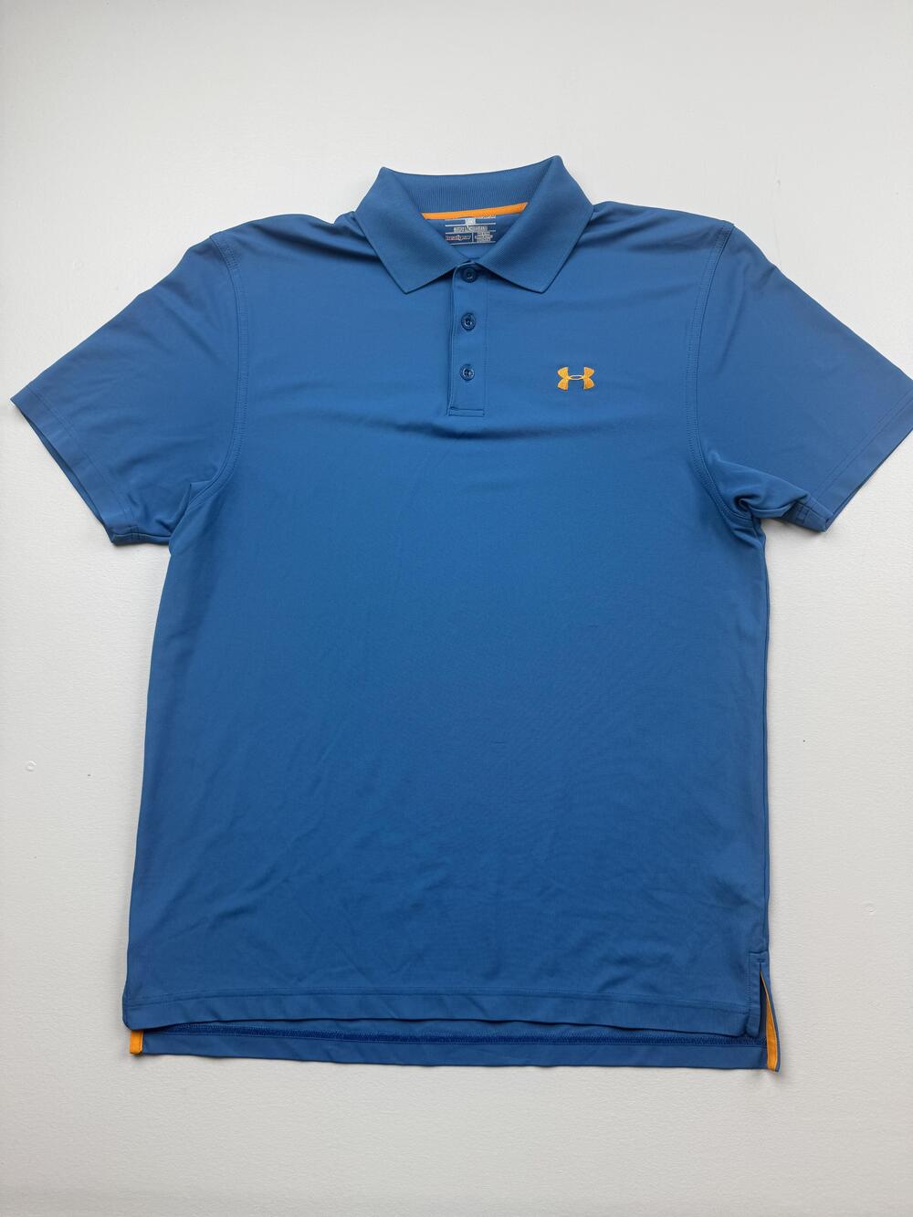 Under Armour Polo Shirt Mens Medium Blue Solid HeatGear Golf Performance Knit